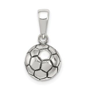 925 Sterling Silver Sports Theme Unisex Antiqued Soccer Ball Necklace Pendant
